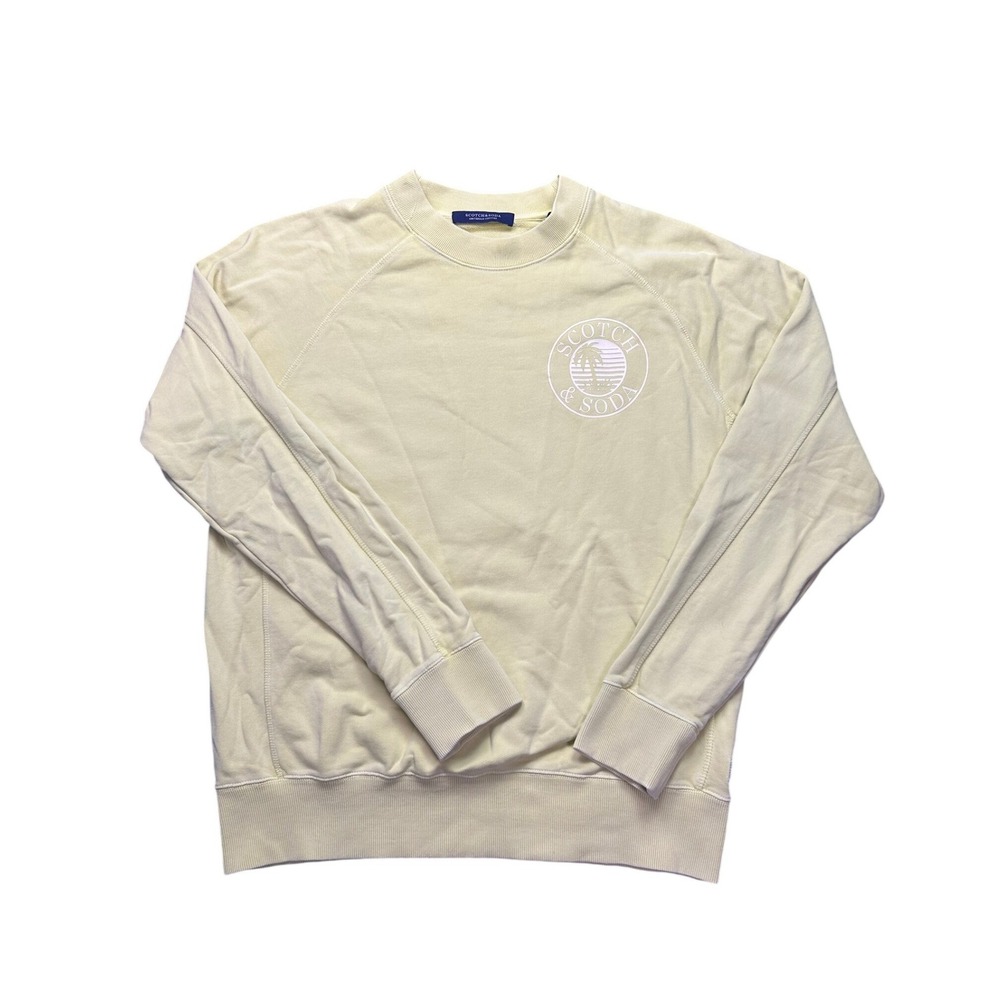Scotch & Soda‎ Crewneck Sweatshirt Mens Medium Cream Palm Logo Amsterdam Minimal